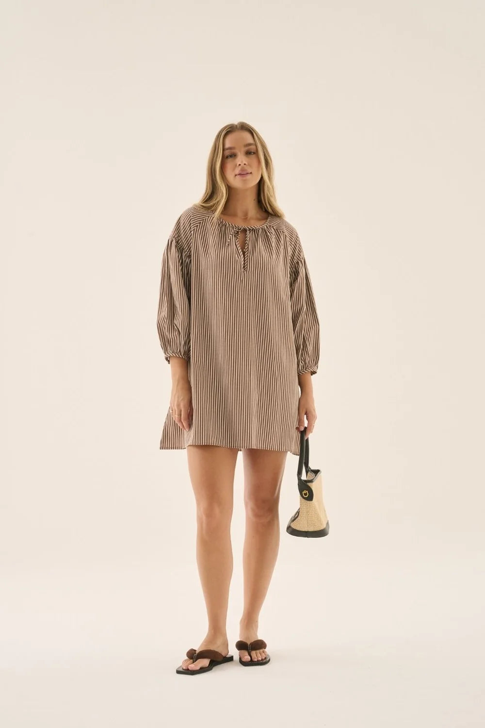 AJ Stripe Dress - Chocolate | Araminta James