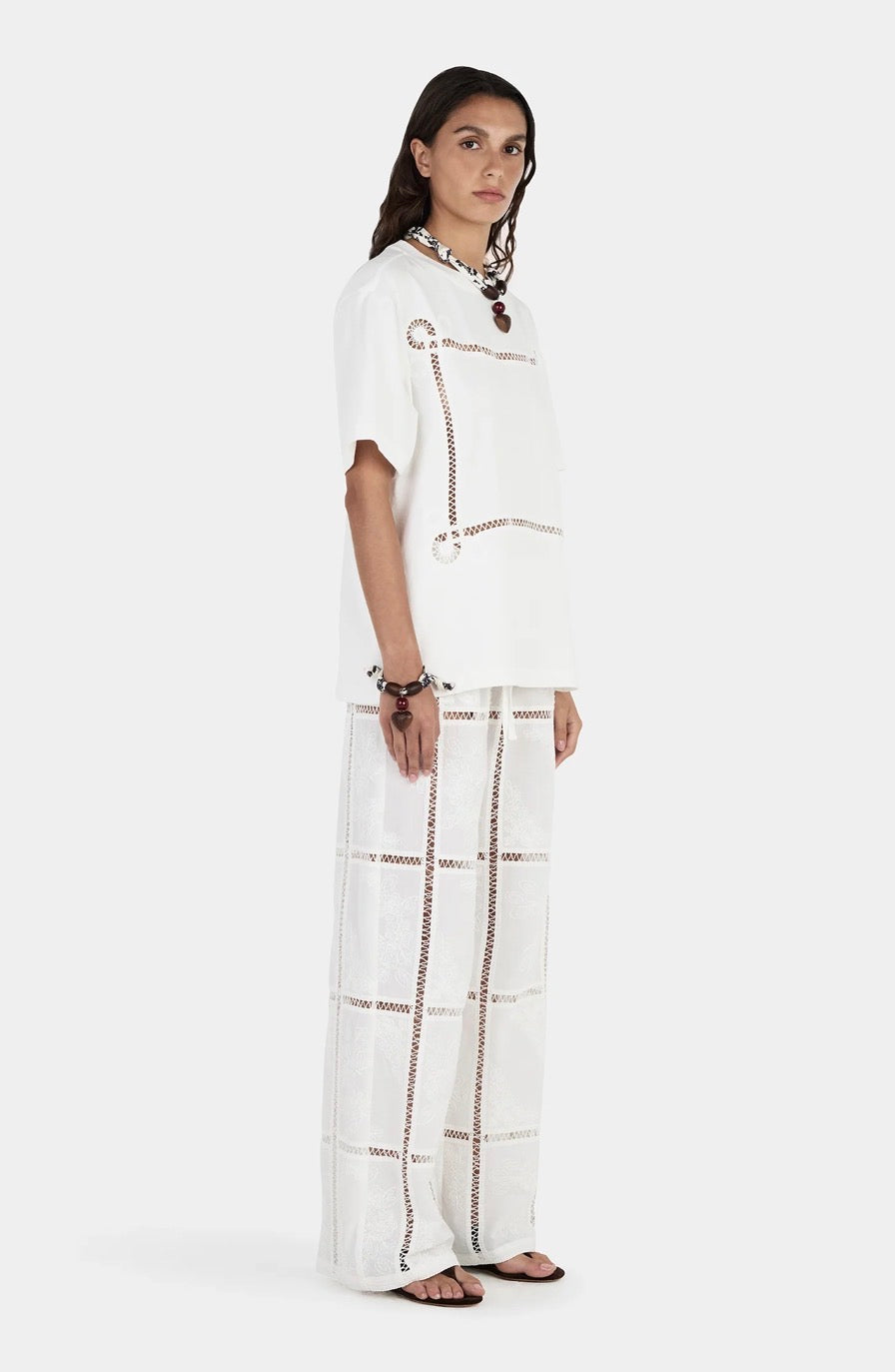 Maxwell Lattice Tshirt Ivory | Hansen & Gretel