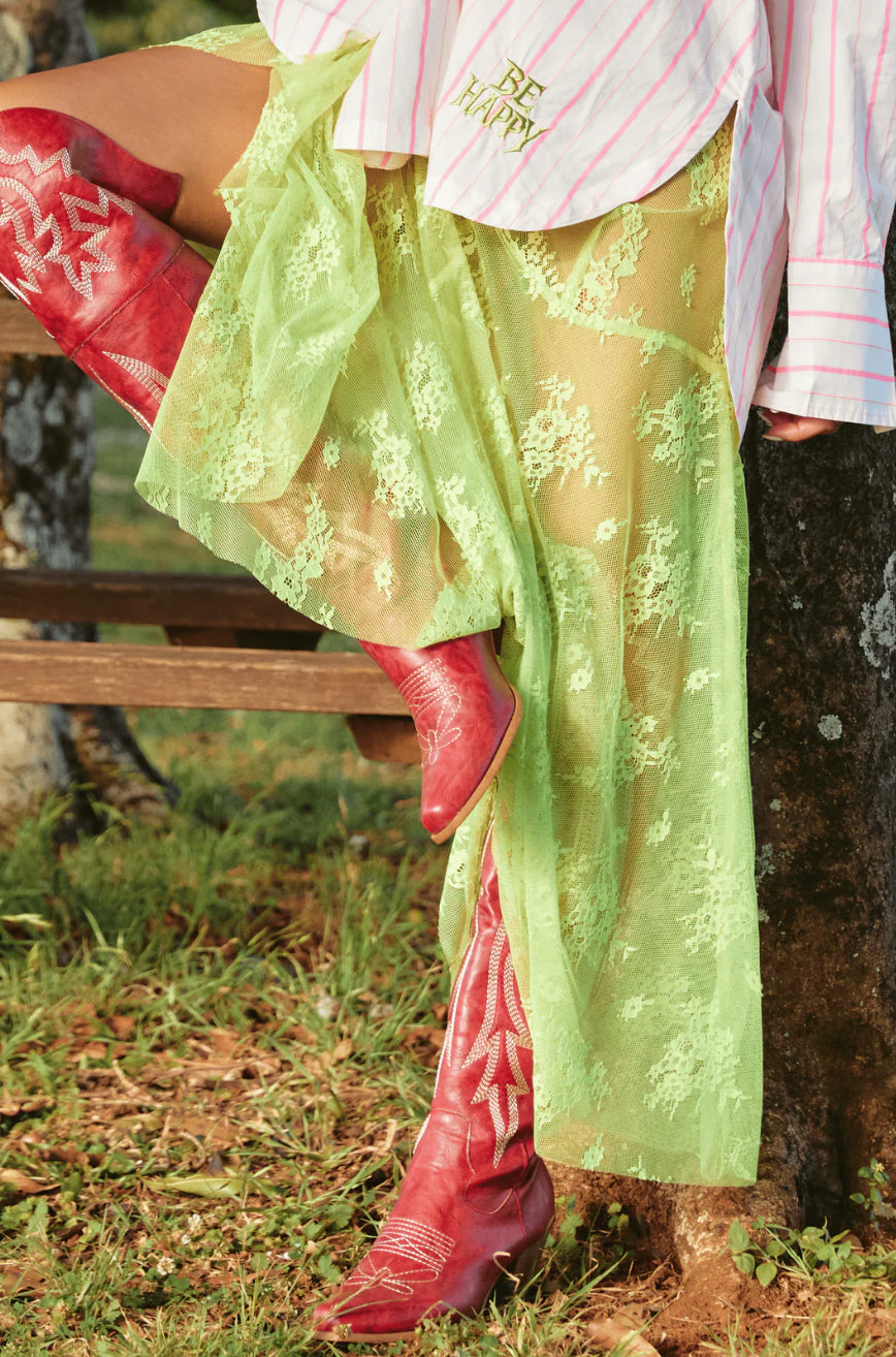 The Lace Maxi Skirt - Chartreuse | Sabbi