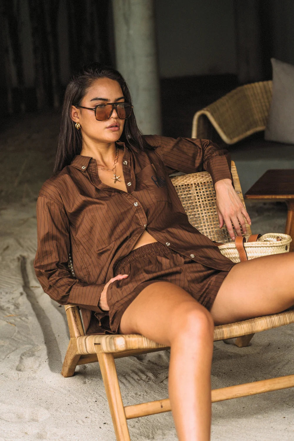 AJJA Stripe Short Mocha | Araminta James