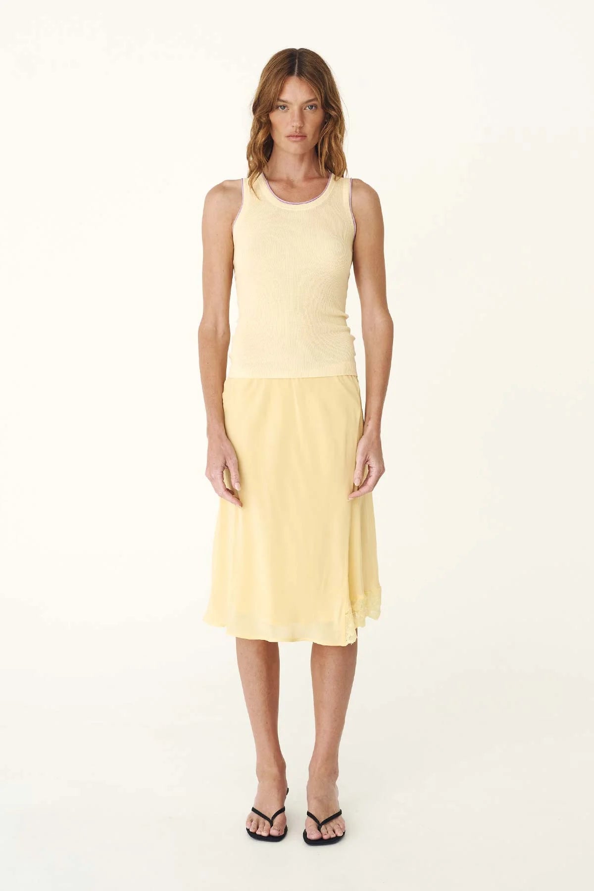 Tessa Silk Midi Skirt - Lemon | ROWIE