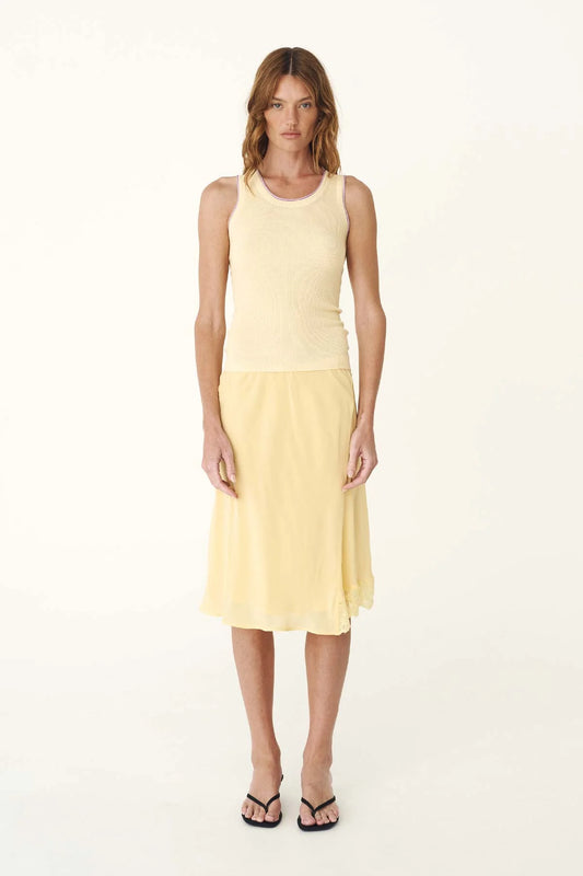 Tessa Silk Midi Skirt - Lemon | ROWIE