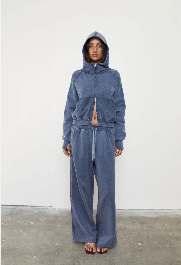 Zip Up Acid Wash Hoodie - Sky | Pinky & Kamal