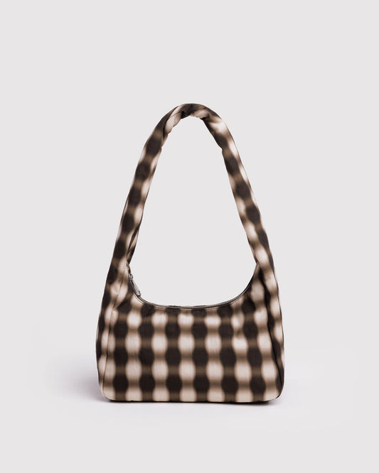 Small Nylon Meringue Bag - Blurred Gingham Brown | Baggu