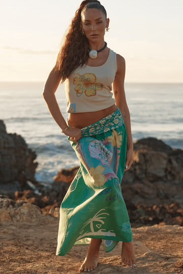 The Seas The Day Maxi Skirt - Green | Sabbi