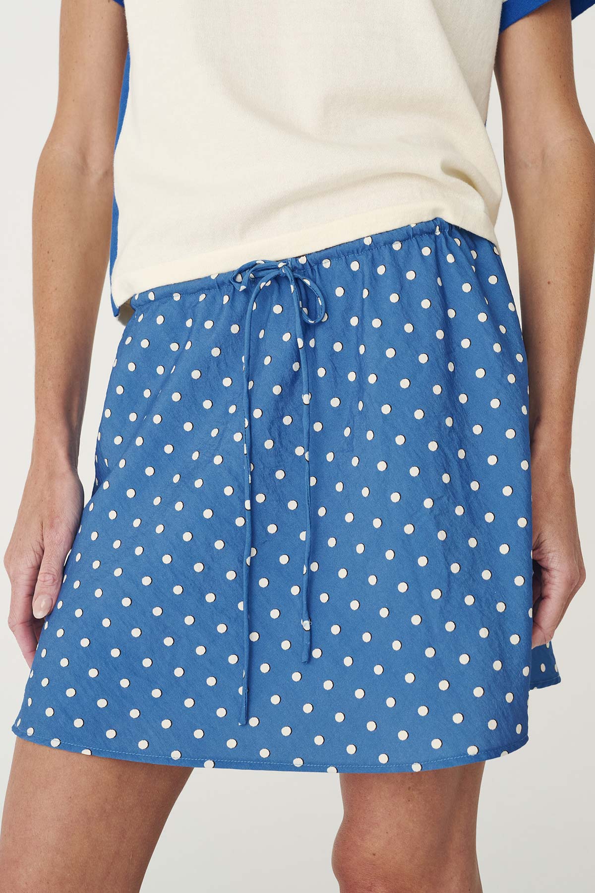 Frannie Silk Mini Skirt - Cornflower Spot | ROWIE