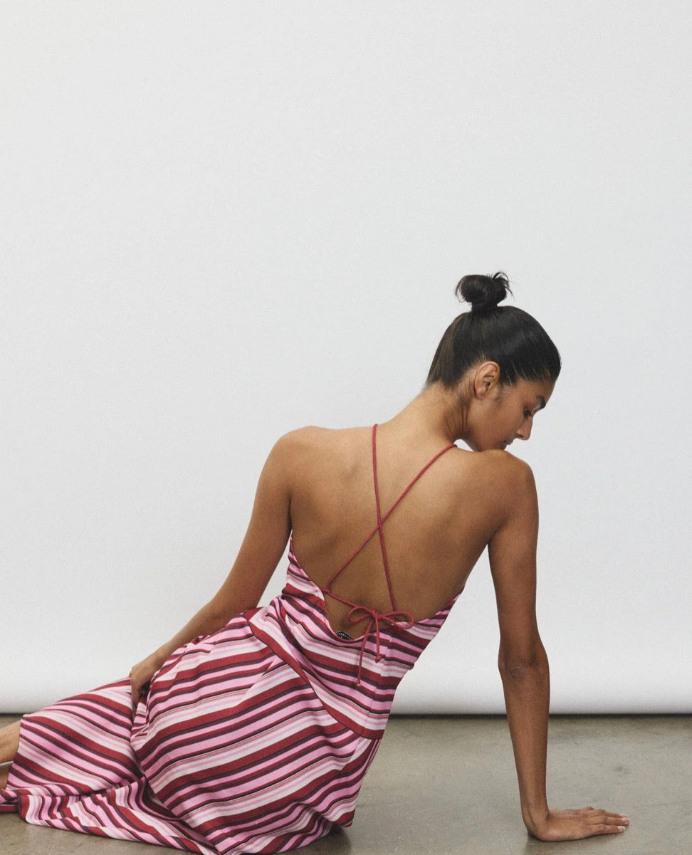 Halter Maxi Dress Magenta Stripe | With Harper Lu