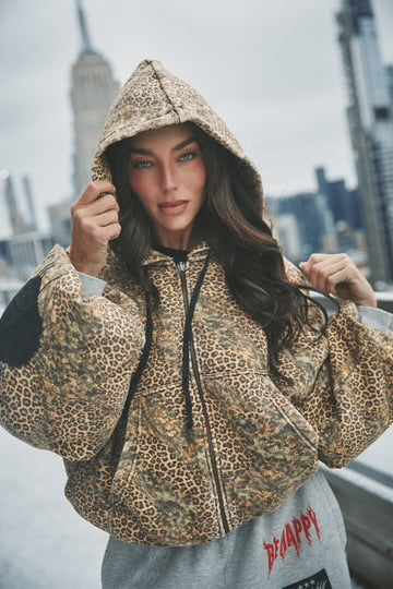 The Be Happy Leopard Padded Bomber | Sabbi