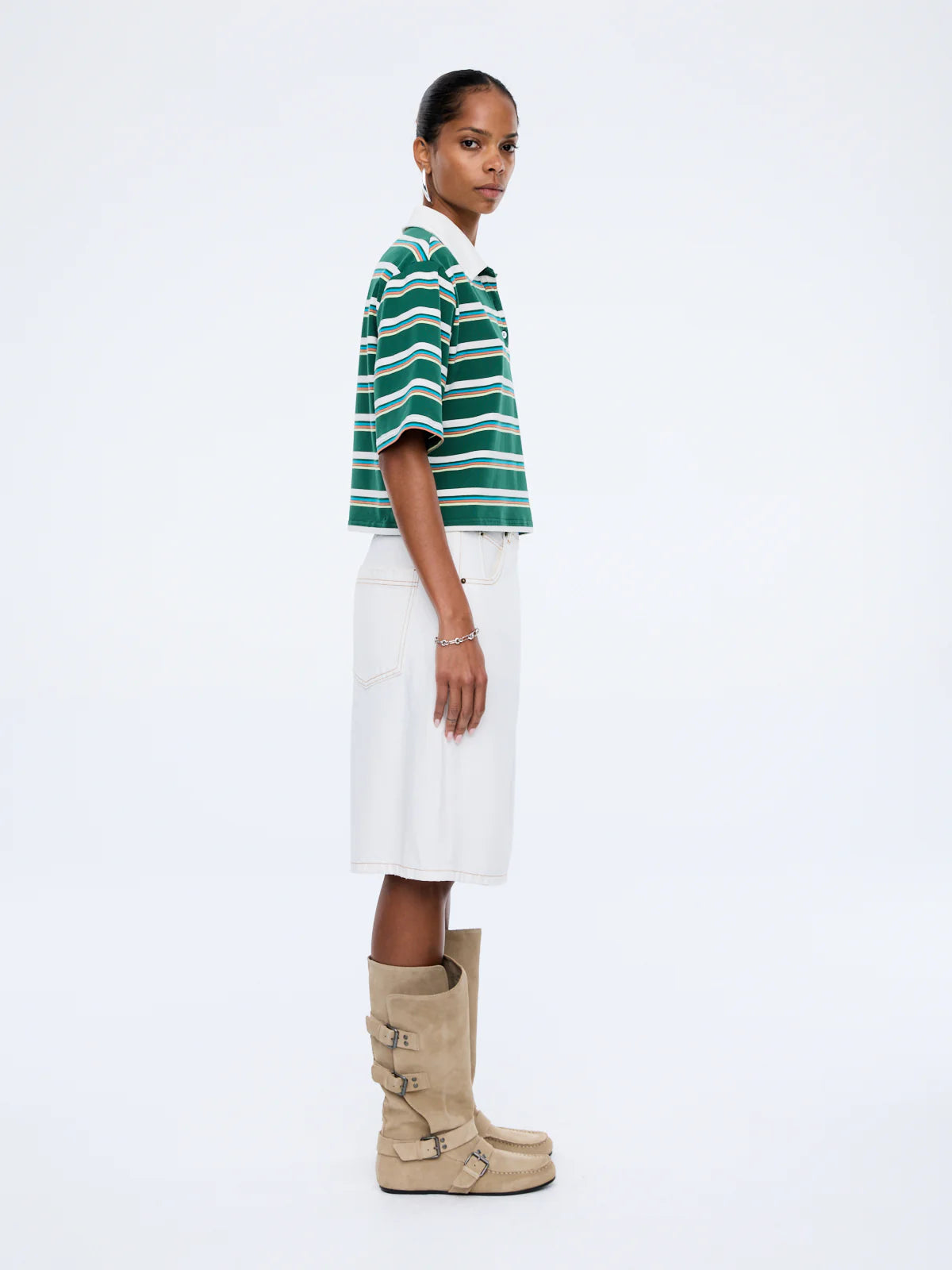 Violet Short Sleeve Polo - Sage Stripe | Ena Pelly