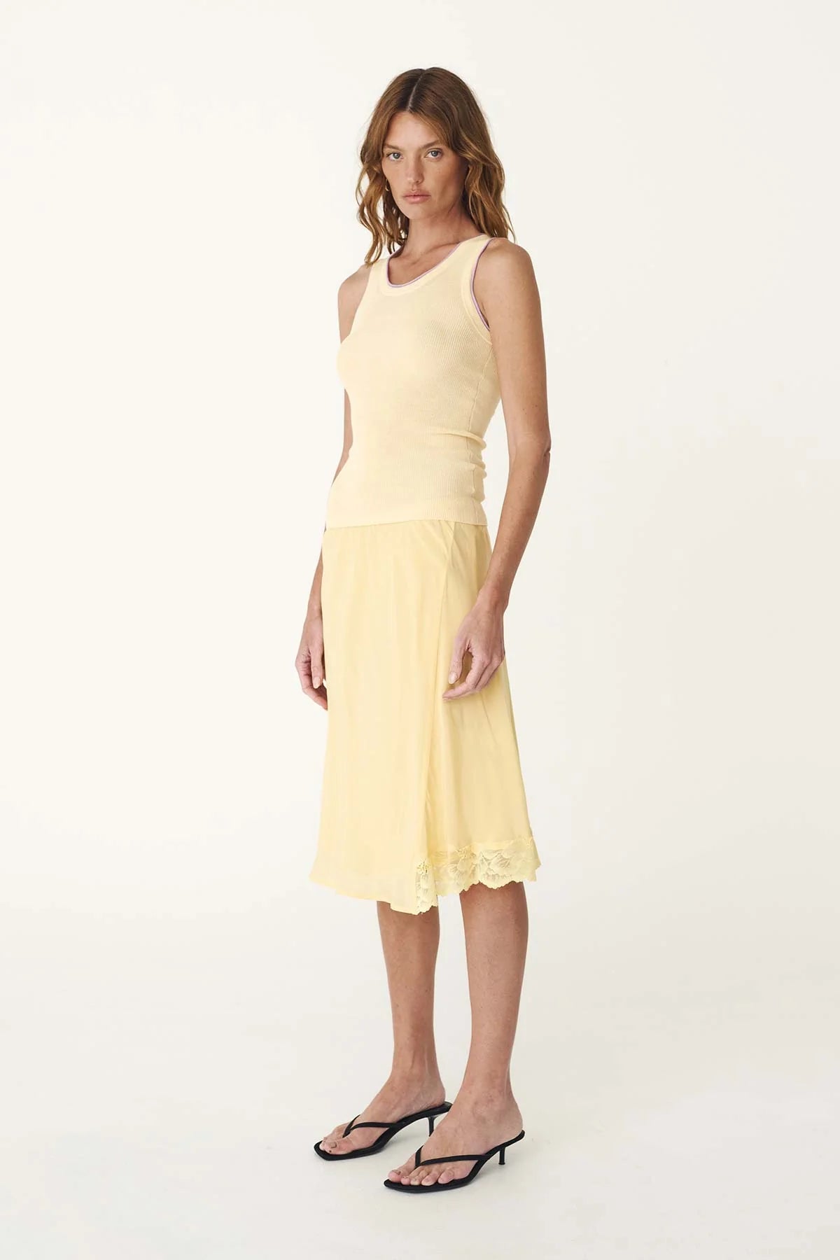 Tessa Silk Midi Skirt - Lemon | ROWIE