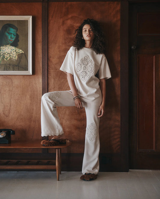 Marley Crochet Shirt Sandstone | Hansen & Gretel
