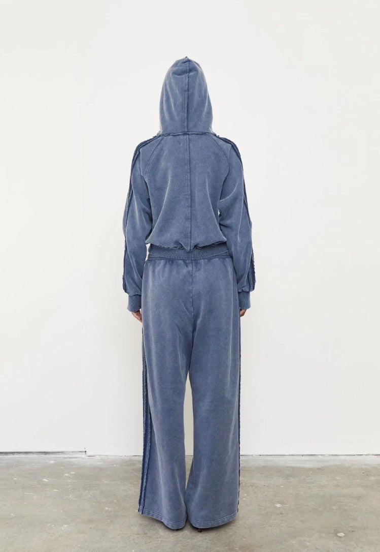 Zip Up Acid Wash Hoodie - Sky | Pinky & Kamal