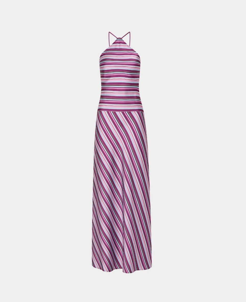 Halter Maxi Dress Violet Stripe | With Harper Lu