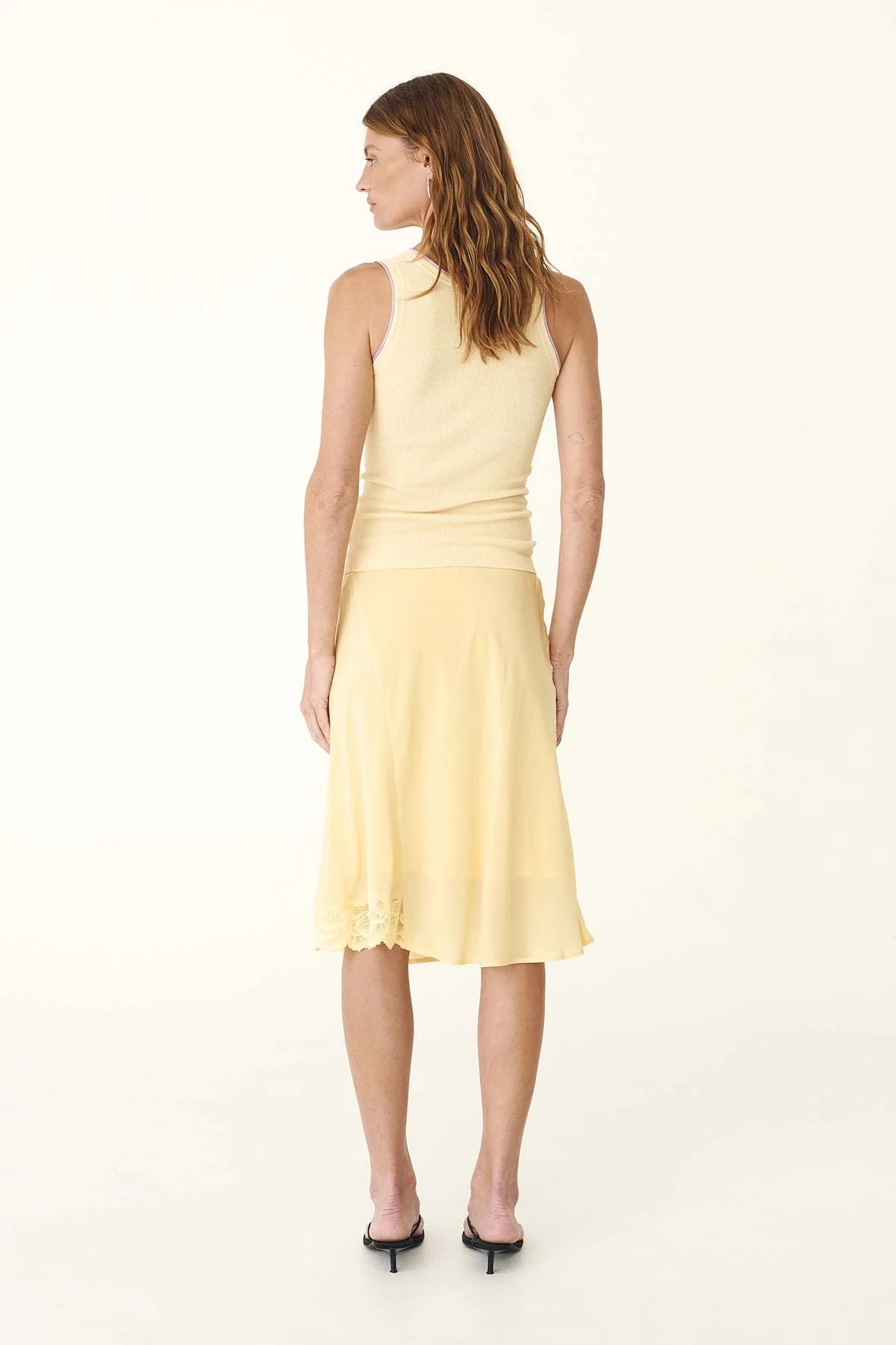Tessa Silk Midi Skirt - Lemon | ROWIE