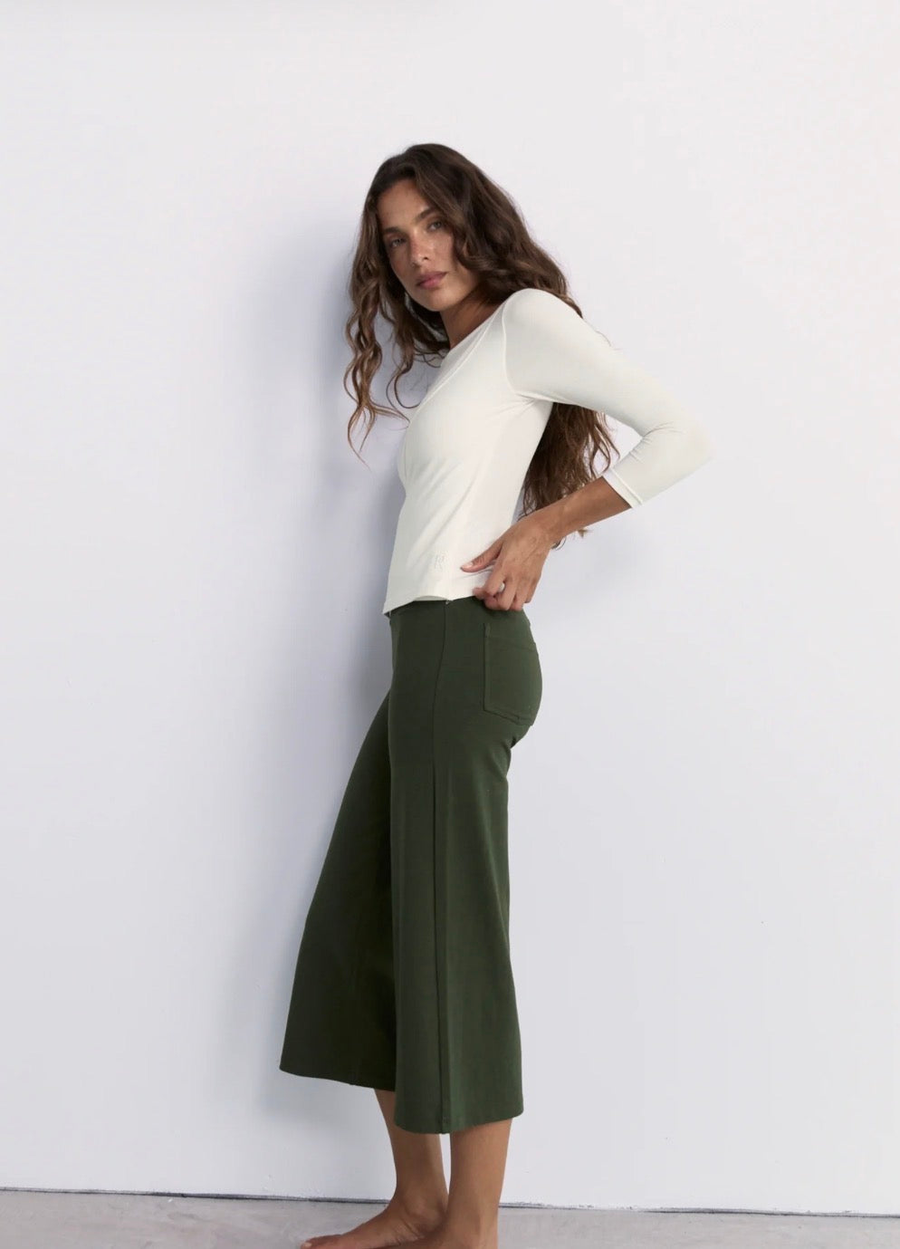 Mid Rise Flare 7’8 Length -Khaki | Pinky & Kamal
