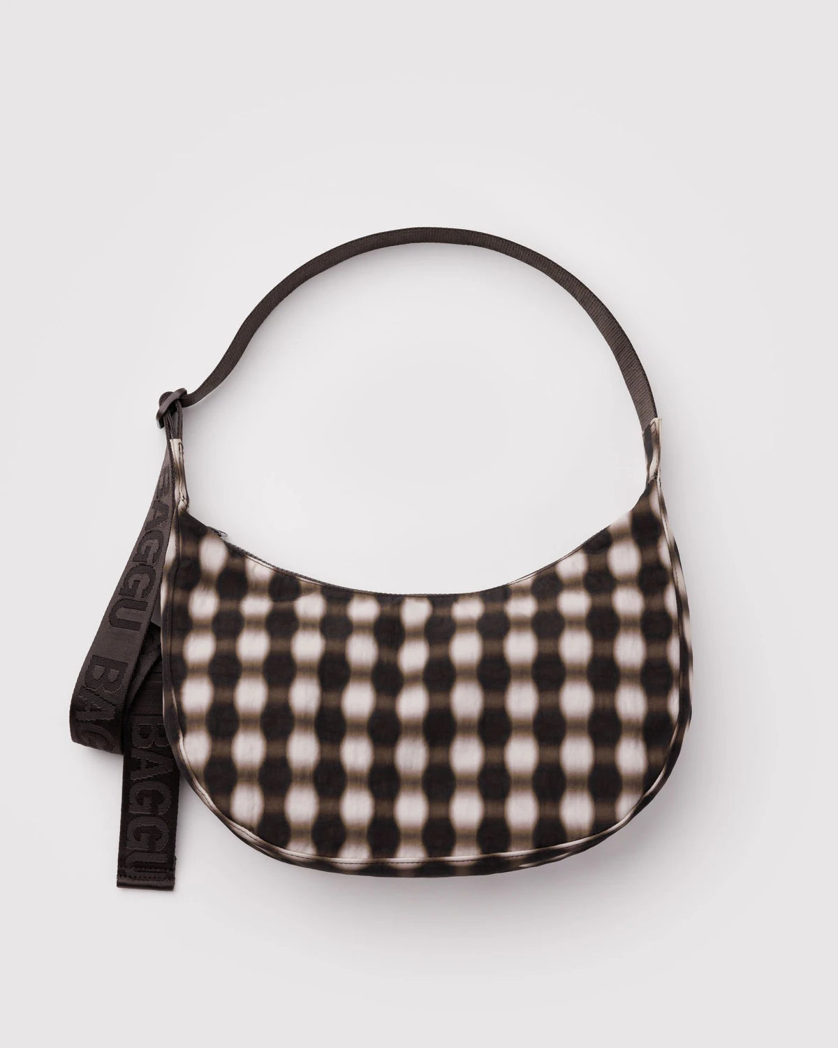 Medium Nylon Crescent Bag - Blurred Gingham Brown | Baggu