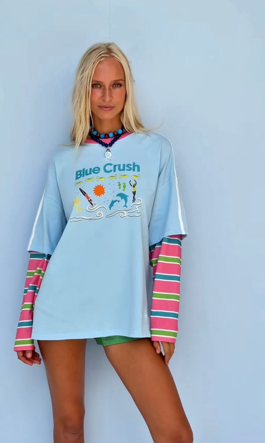 Adults Blue Crush Layered Long Sleeve in Blue/Green - Pre order