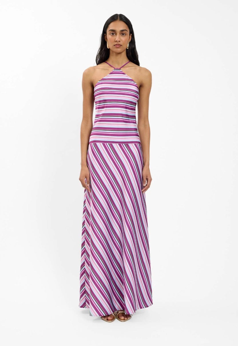 Halter Maxi Dress Violet Stripe | With Harper Lu