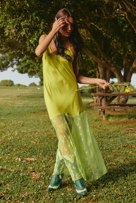 The Lace Maxi Dress - Chartreuse