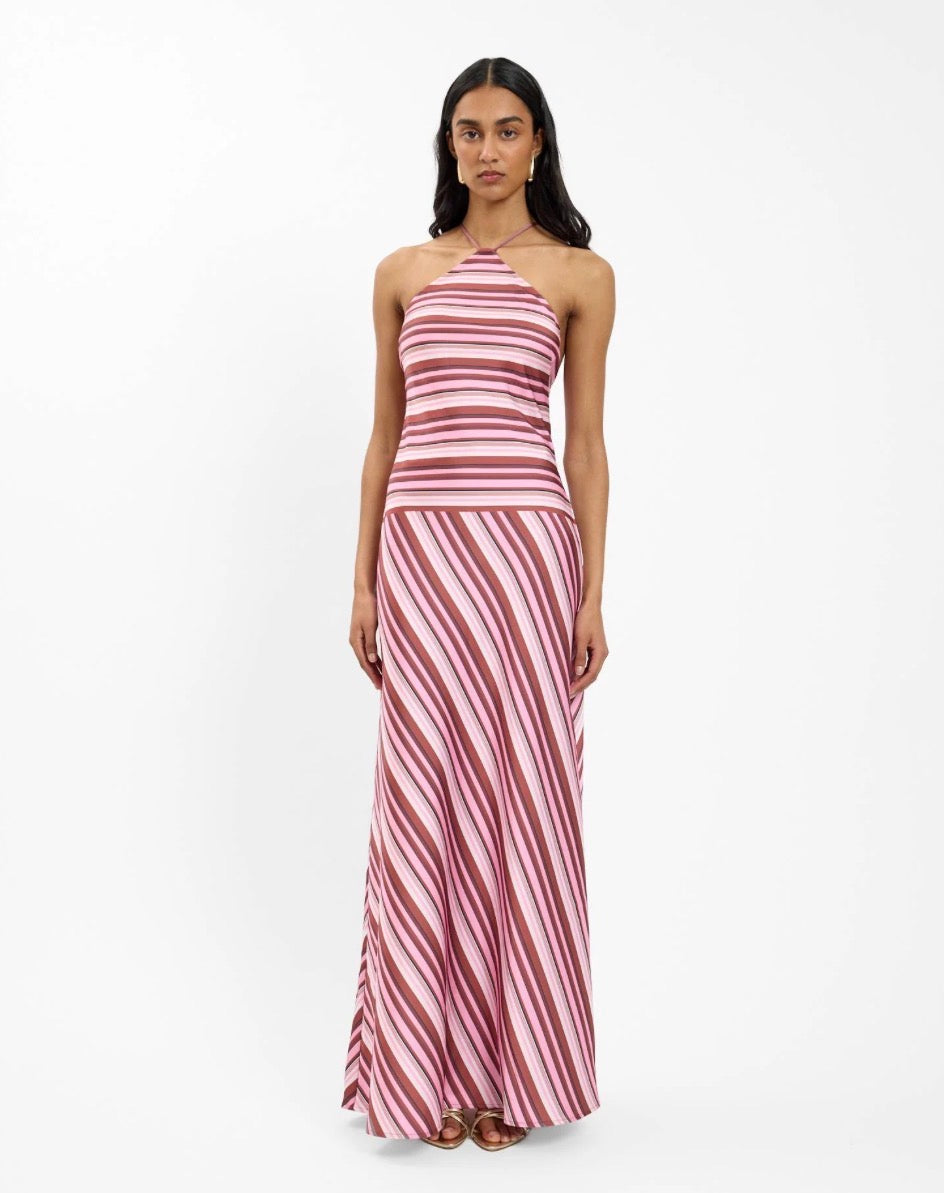 Halter Maxi Dress Magenta Stripe | With Harper Lu