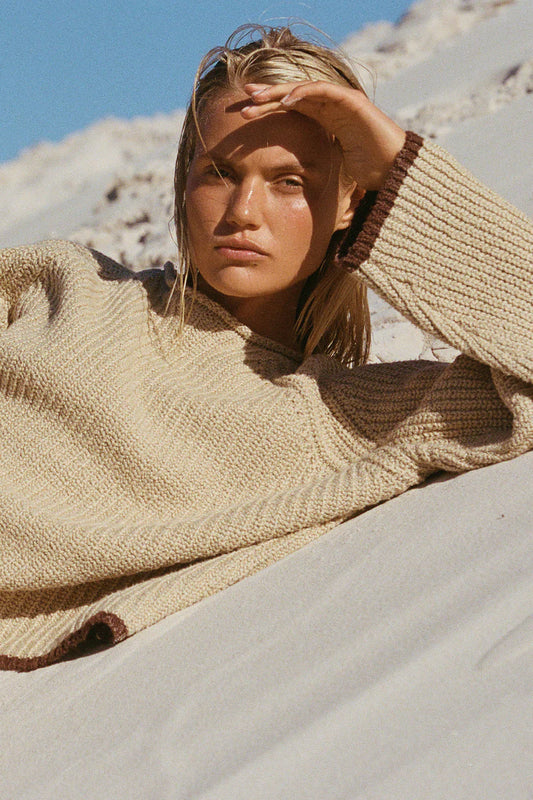 Sand Contrast Rib Knit Jumper | Zulu & Zephyr