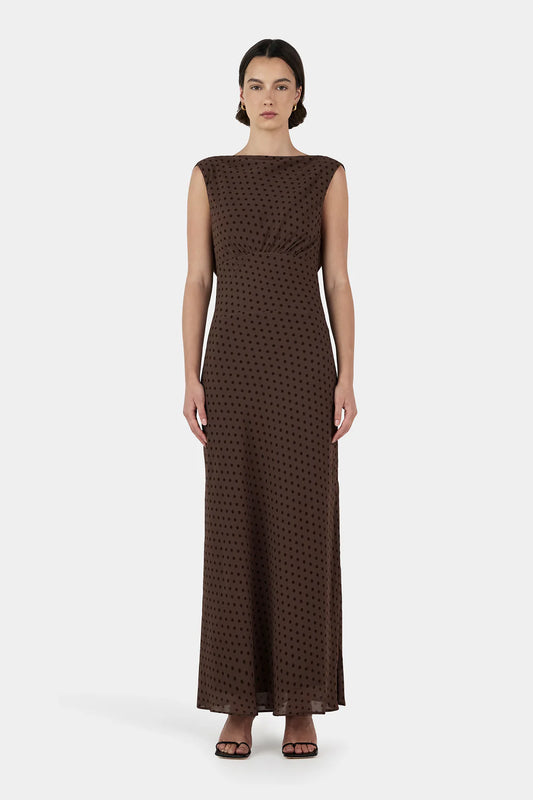 Carmela Bias Dress Chocolate Polka | Hansen & Gretel