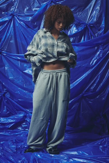 Check Mate Wide Leg Trackies - Blue | Sabbi