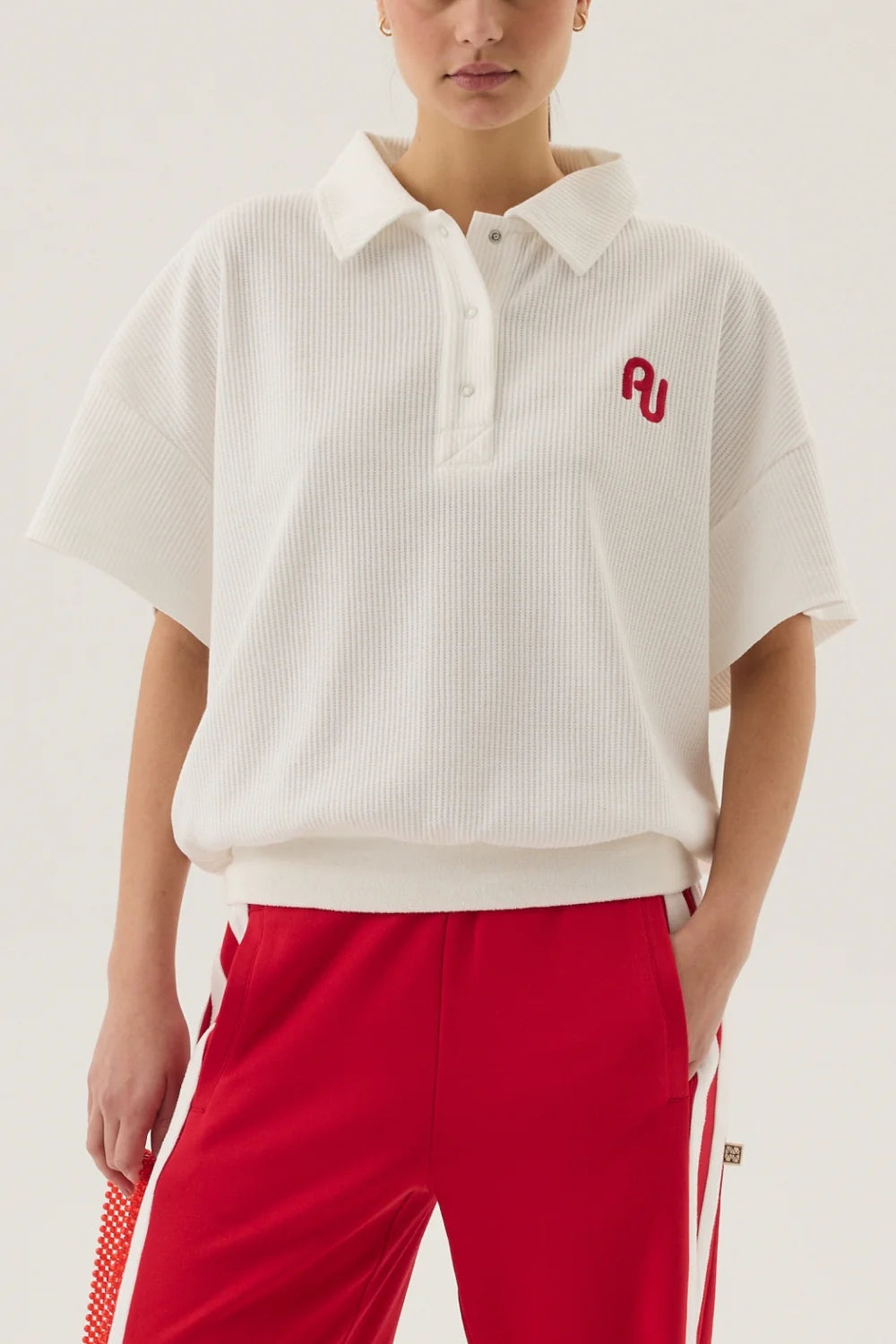 AJ Waffle Short Sleeve Sweatshirt Snow | Araminta James