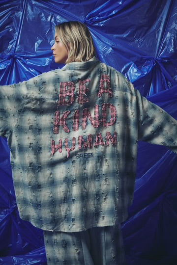 Be A Kind Human Oversized Shirt - Blue | Sabbi