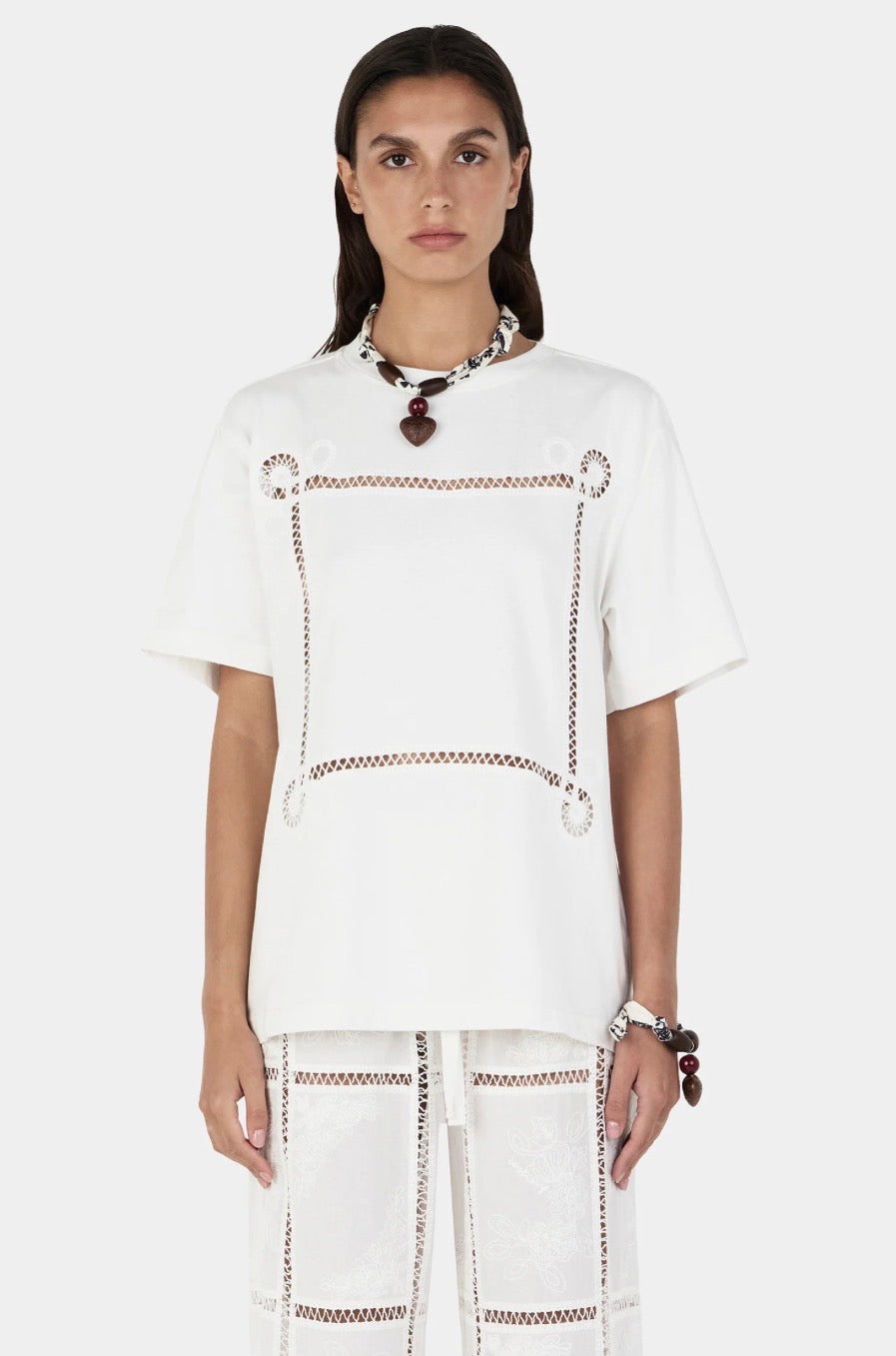 Maxwell Lattice Tshirt Ivory | Hansen & Gretel