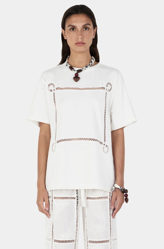 Maxwell Lattice Tshirt Ivory | Hansen & Gretel