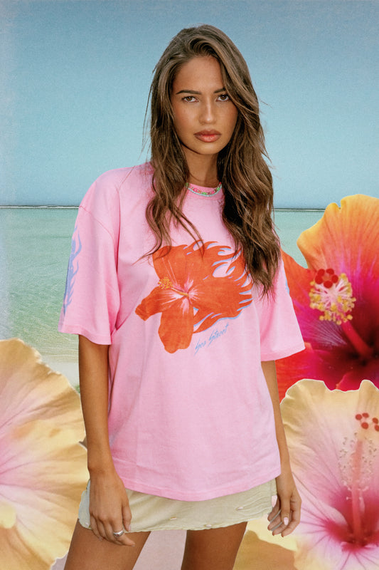 Flaming Hibiscus Relaxed T-Shirt - Pink | Sea Street