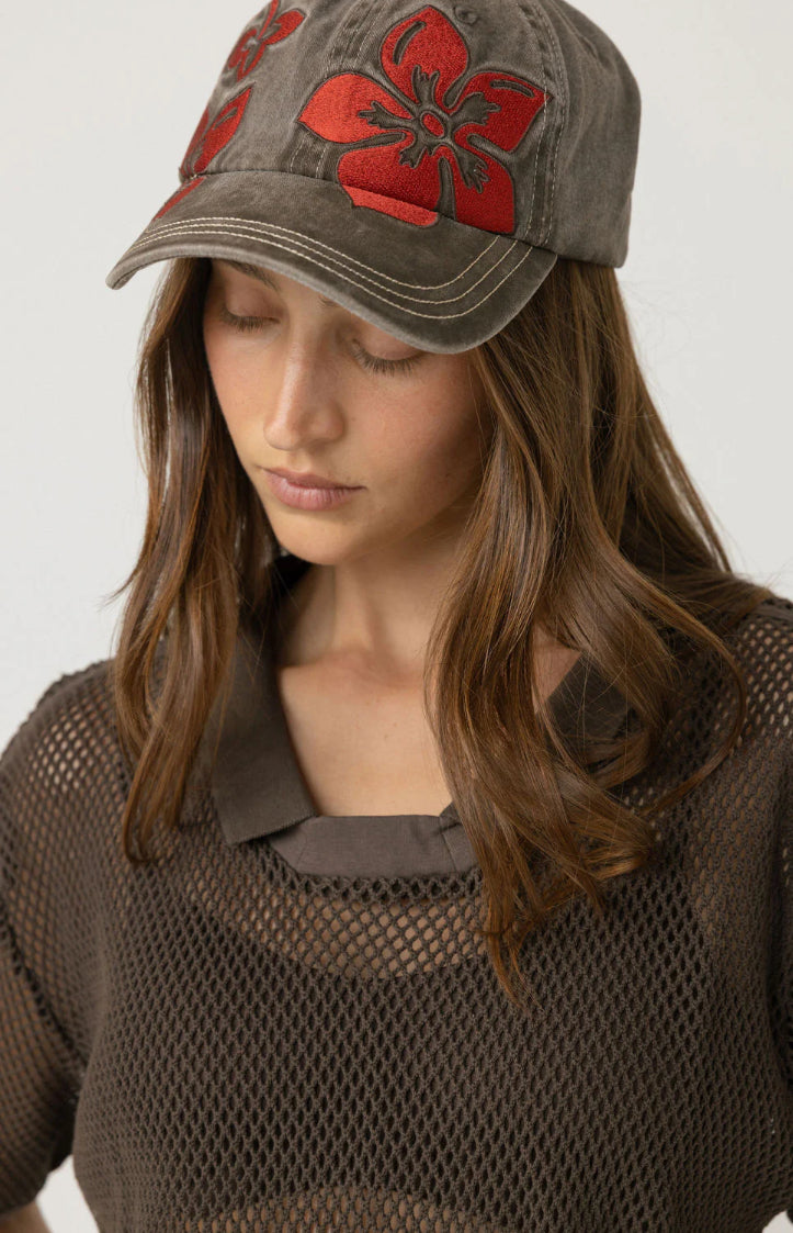 HIBISCUS CAP - WASHED BROWN/RED | Pinky & Kamal
