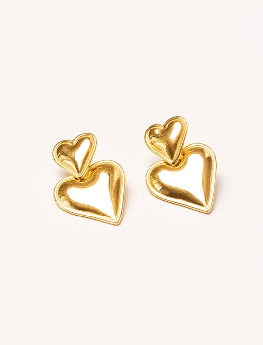 Double Heart Earrings - 18K Gold Plated | We Are Emte