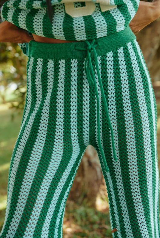 The Knit Stripe Beach Pant - Green Stripe | Sabbi