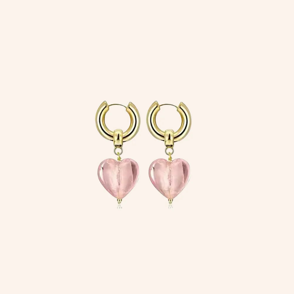 Treasured Heart Hoop Earrings - Pink | We Are Emte