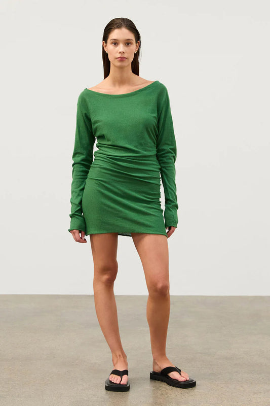 Gathered Knit Dress - Tallow Green