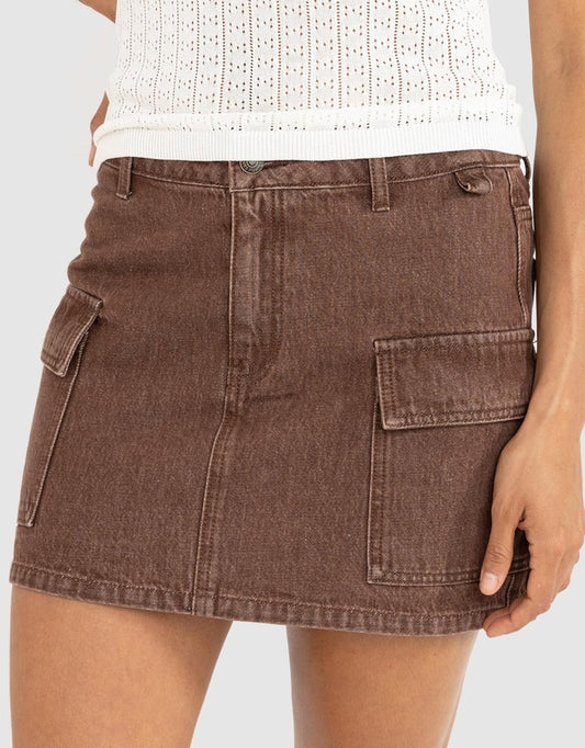Cargo Denim Mini Skirt - Dark Brown | Rhythm