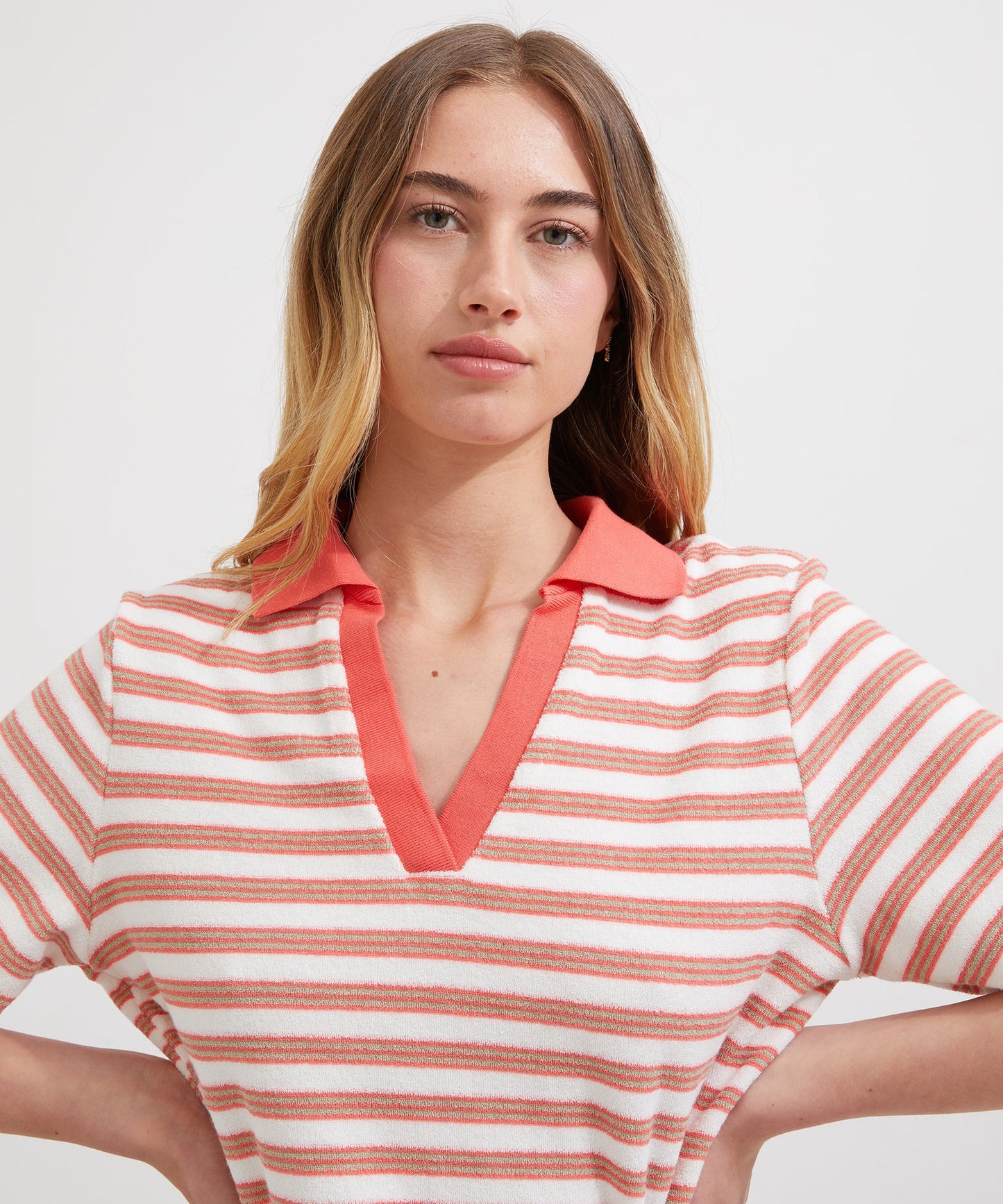 Terry Polo - Coral/ White Stripe | Holiday Shop