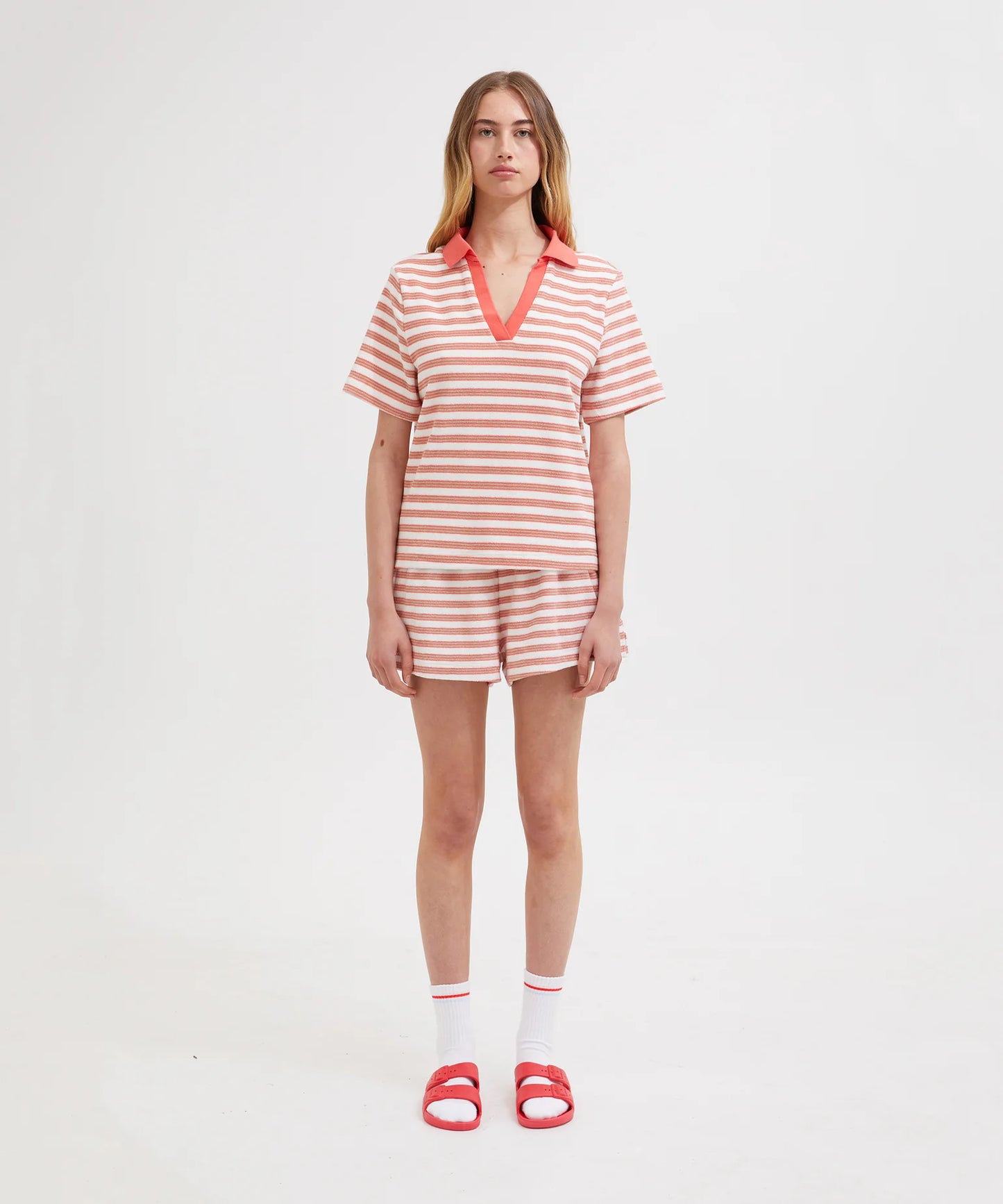 Terry Polo - Coral/ White Stripe | Holiday Shop