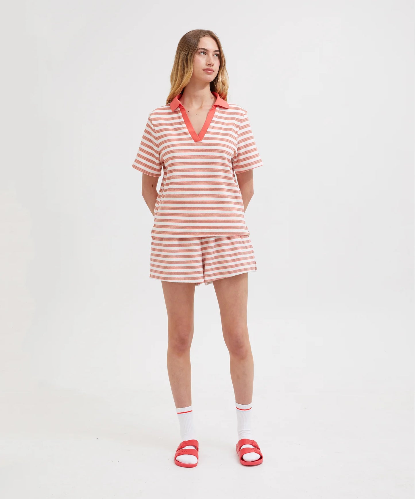 Terry Polo - Coral/ White Stripe | Holiday Shop