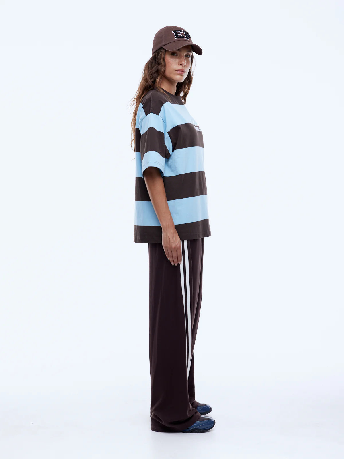 Pelly Sports Stripe Tee - Cloud Blue/Cocoa Stripe | Ena Pelly