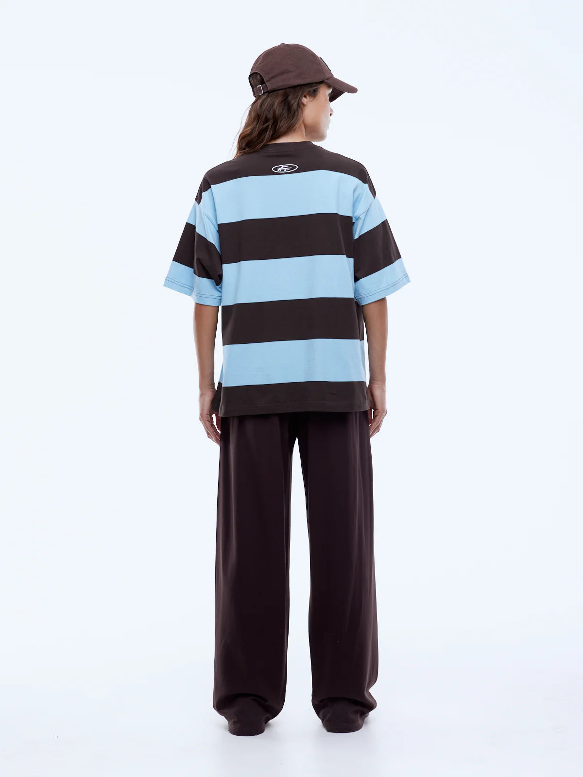 Pelly Sports Stripe Tee - Cloud Blue/Cocoa Stripe | Ena Pelly