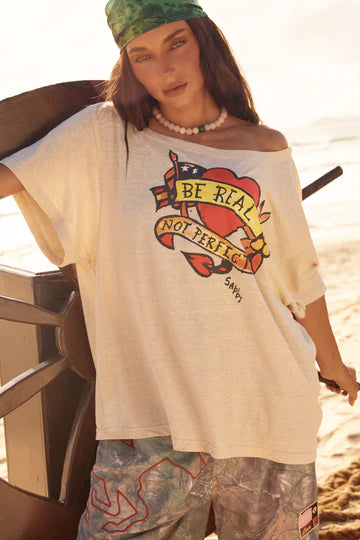 Bad to the Bone Off the Shoulder Tee - Sand | Sabbi