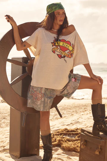 Bad to the Bone Off the Shoulder Tee - Sand | Sabbi