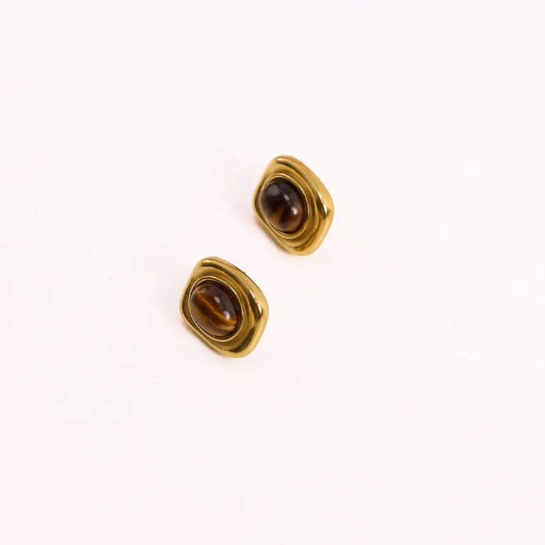 Sahara Earrings in 18k Gold Plated + Tigers Eye | We Are Emte