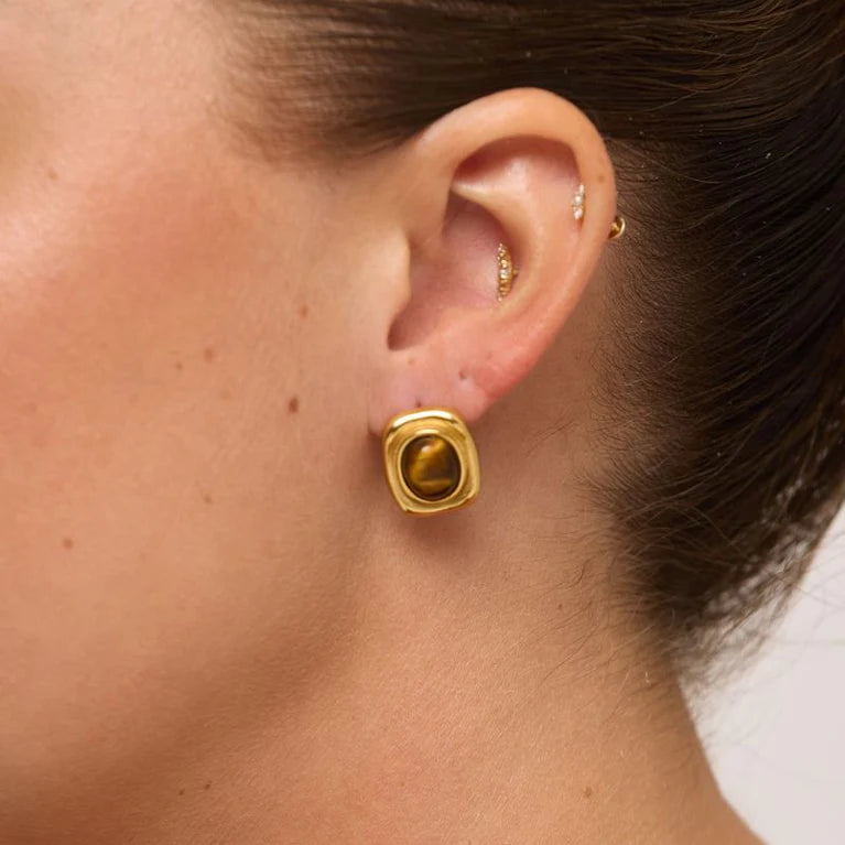 Sahara Earrings in 18k Gold Plated + Tigers Eye | We Are Emte