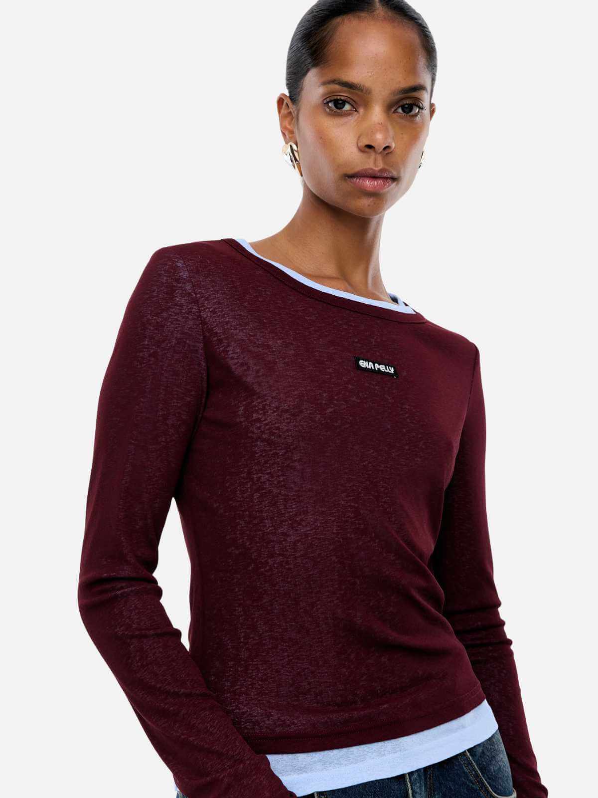 Blair Long Sleeve Top - Deep Cherry | Ena Pelly