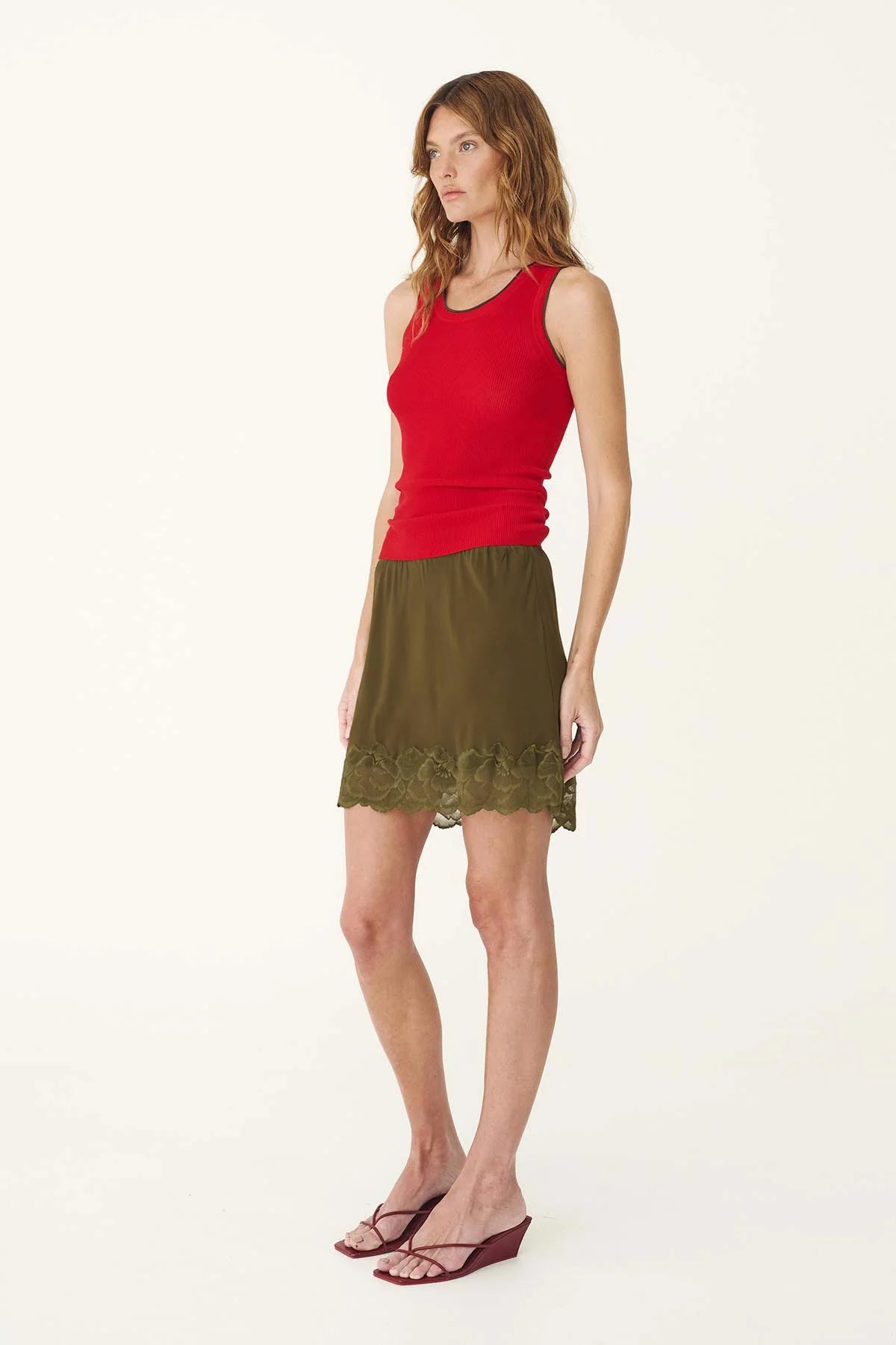 Marina Silk Mini Skirt - Olive | Rowie
