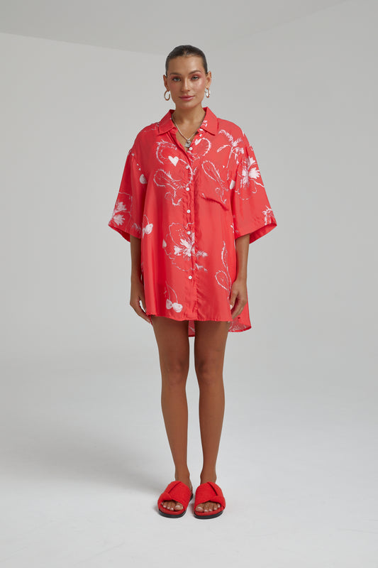 Cupro Big Shirt - Red Dragon | Summi Summi